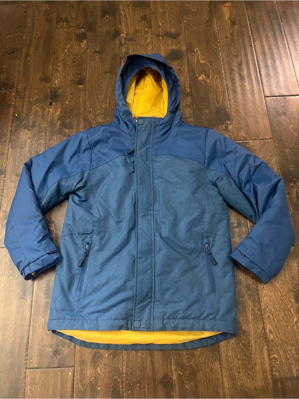 all in motion Kids Blue Hooded Puffer Jacket with Yellow Lining